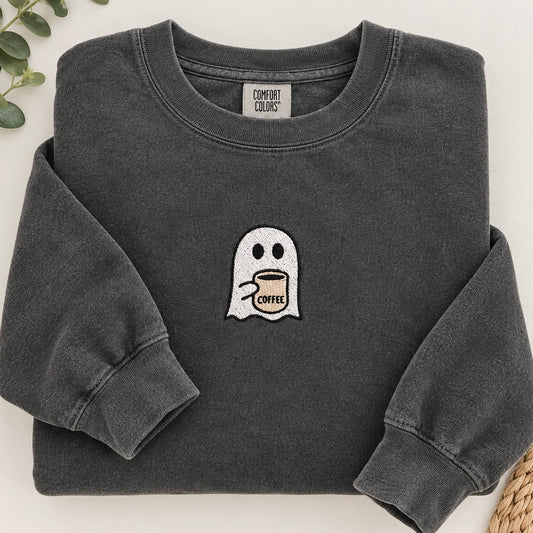 Ghost with Coffee Crewneck - Stay Cozy Designs