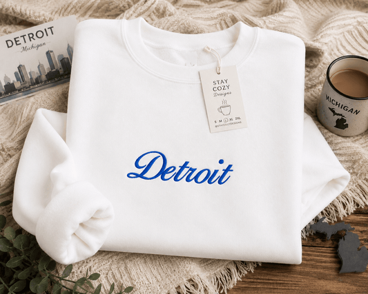 Detroit Script Crewneck - Stay Cozy Designs